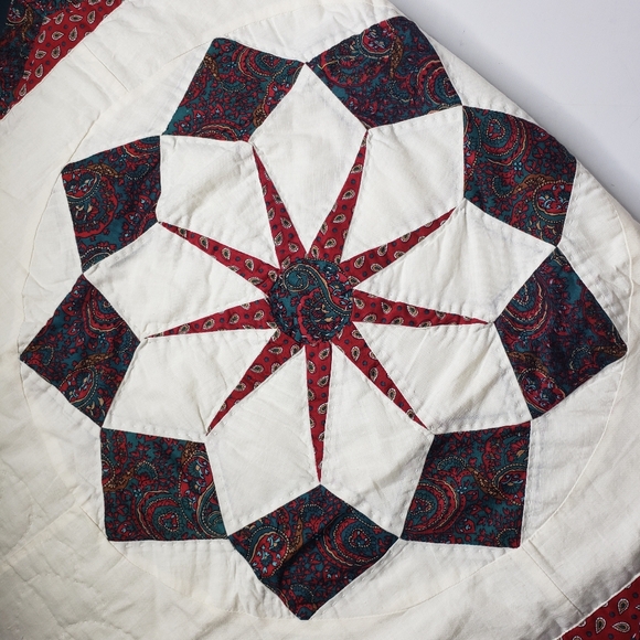Quilted Star Carpenter Wheel Scalloped Edge Country Rustic Prarie Patchwork Sham - Picture 4 of 9